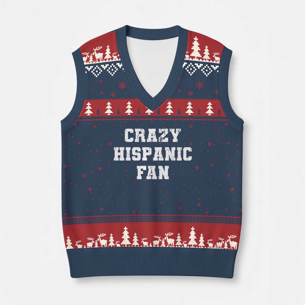 Crazy Hispanic Fan V-Neck Knit Sweater Vest Funny Basketball Latino Pride