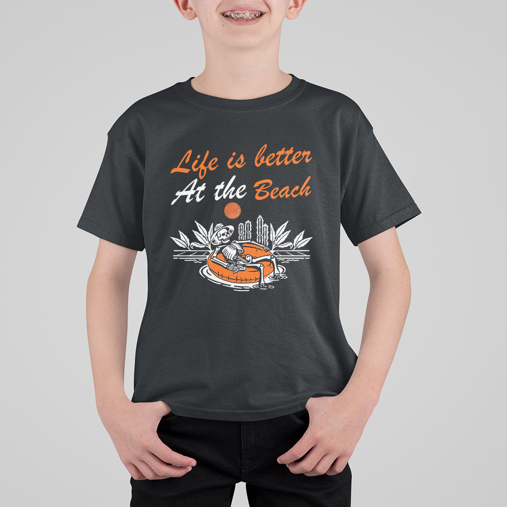Summer Vacation T Shirt For Kid Life Is Better At The Beach Funny Skeleton - Wonder Print Shop