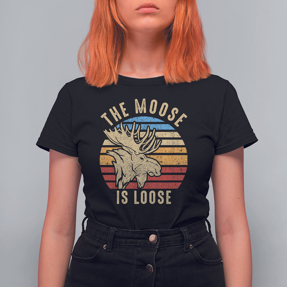 Funny Moose Lover T Shirt For Women The Moose Is Loose Retro Vintage - Wonder Print Shop