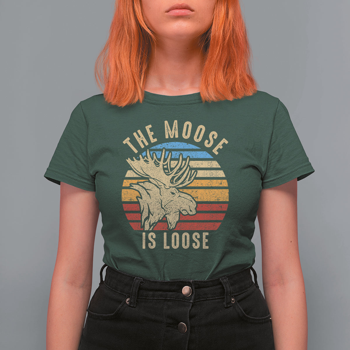 Funny Moose Lover T Shirt For Women The Moose Is Loose Retro Vintage - Wonder Print Shop