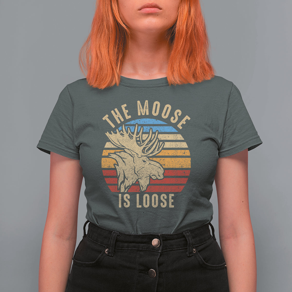 Funny Moose Lover T Shirt For Women The Moose Is Loose Retro Vintage - Wonder Print Shop