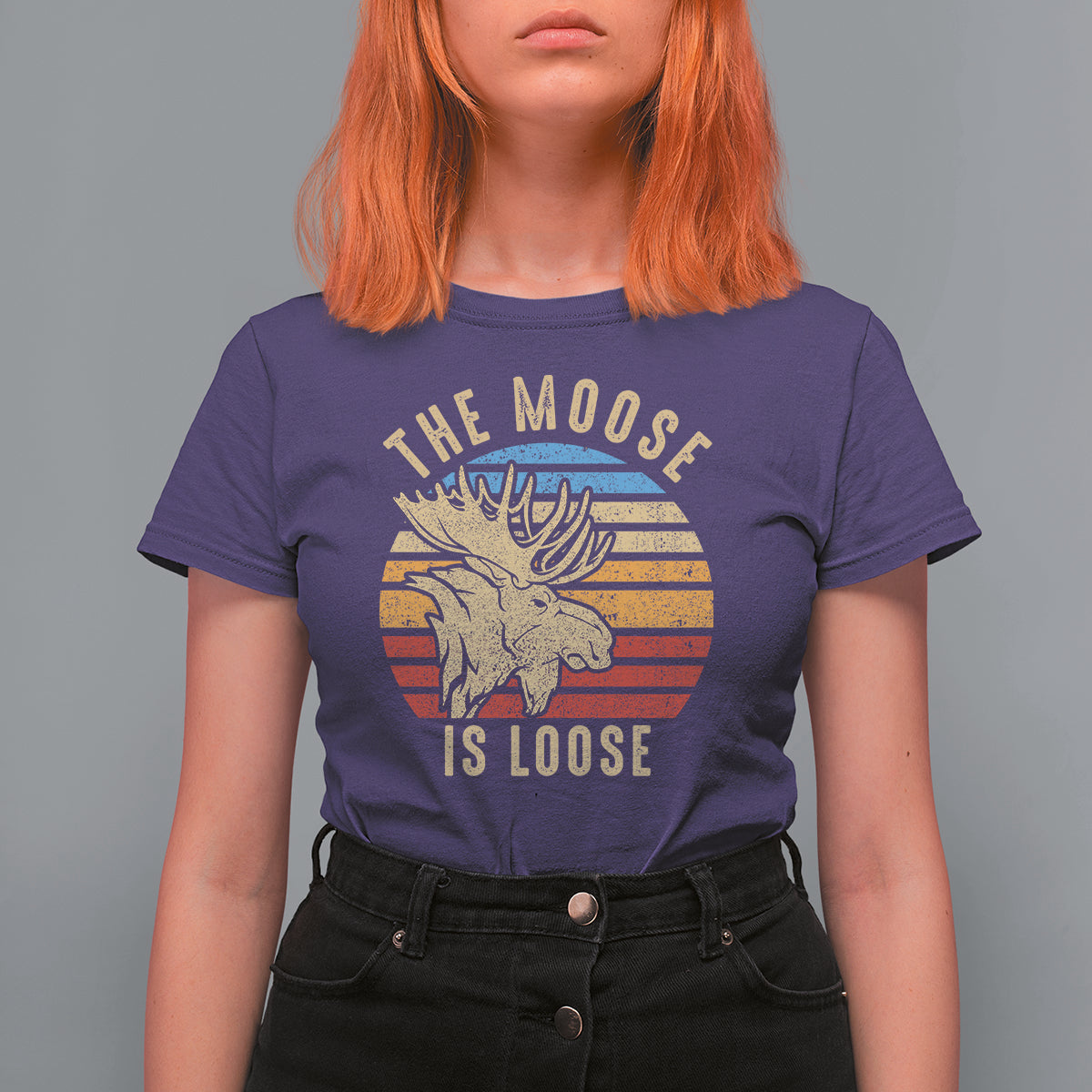 Funny Moose Lover T Shirt For Women The Moose Is Loose Retro Vintage - Wonder Print Shop
