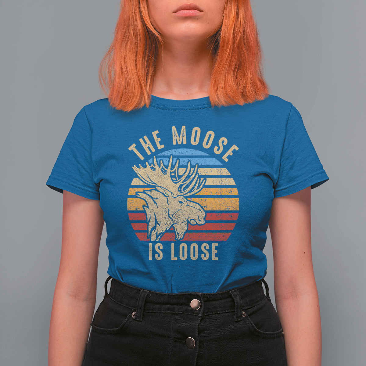 Funny Moose Lover T Shirt For Women The Moose Is Loose Retro Vintage - Wonder Print Shop