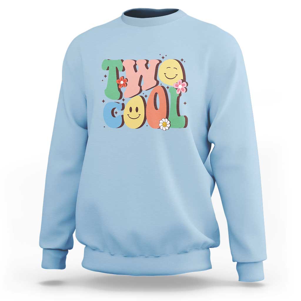 Second Birthday Sweatshirt Two Cool Gift 2 Years Old Retro Groovy - Wonder Print Shop
