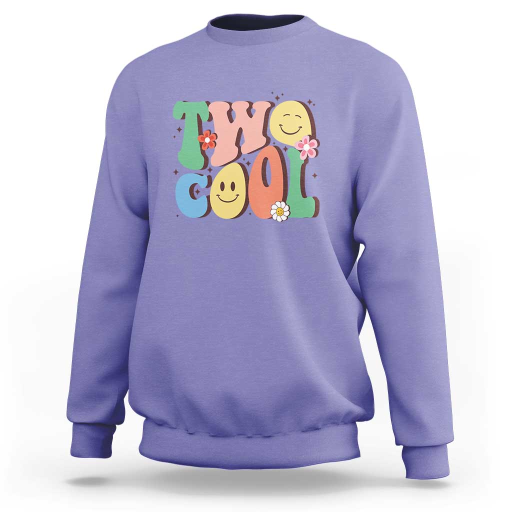 Second Birthday Sweatshirt Two Cool Gift 2 Years Old Retro Groovy - Wonder Print Shop