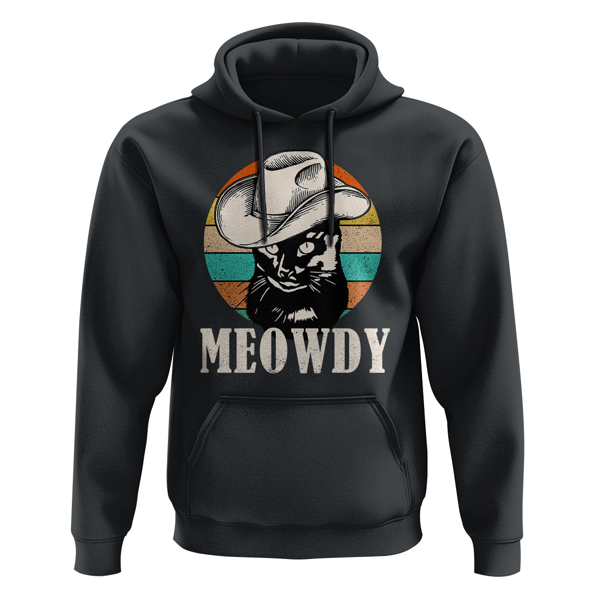 Cat Lover Hoodie Meowdy Funny Howdy Retro Vintage Cowboy Hat - Wonder Print Shop