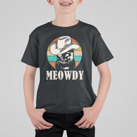 Cat Lover T Shirt For Kid Meowdy Funny Howdy Retro Vintage Cowboy Hat - Wonder Print Shop
