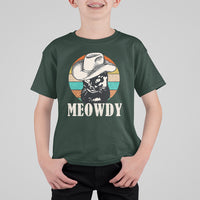 Cat Lover T Shirt For Kid Meowdy Funny Howdy Retro Vintage Cowboy Hat - Wonder Print Shop