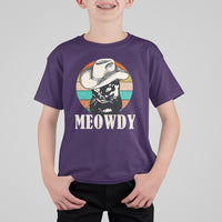 Cat Lover T Shirt For Kid Meowdy Funny Howdy Retro Vintage Cowboy Hat - Wonder Print Shop