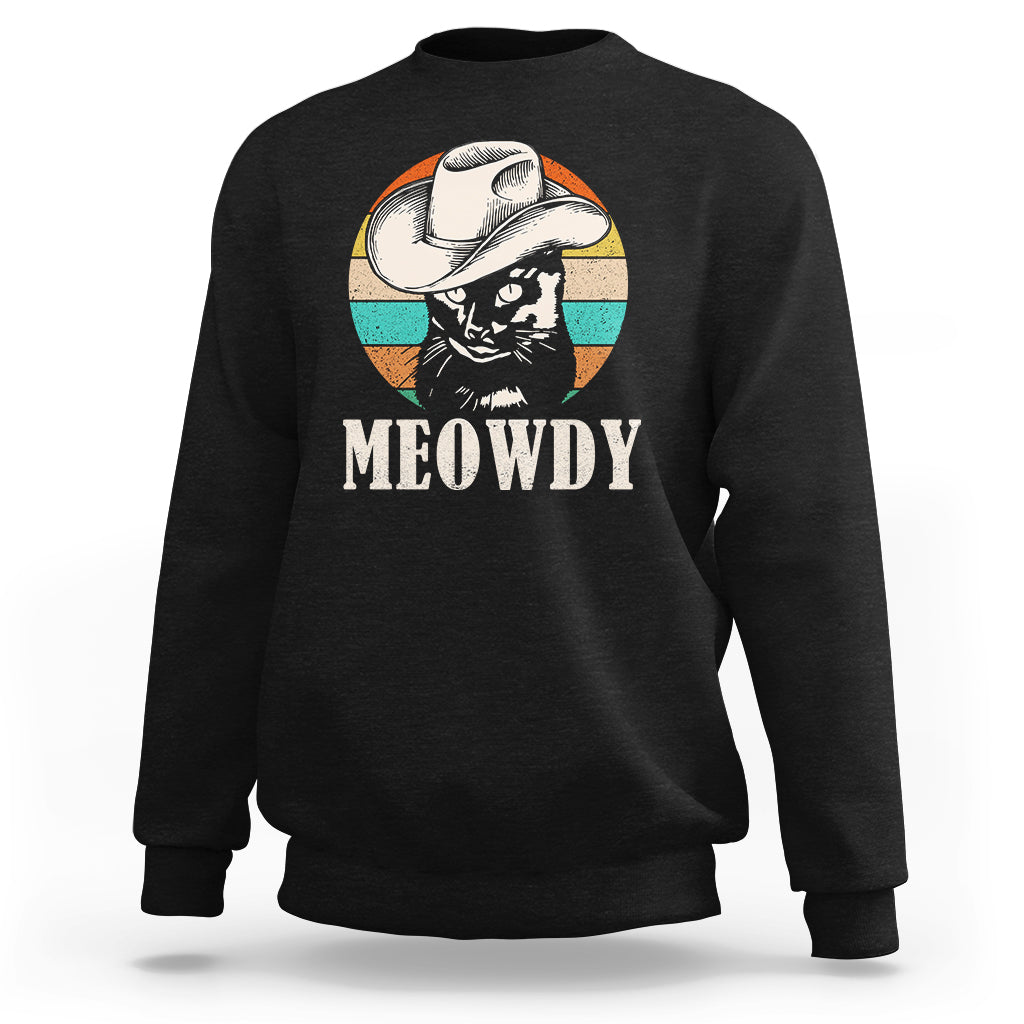 Cat Lover Sweatshirt Meowdy Funny Howdy Retro Vintage Cowboy Hat - Wonder Print Shop