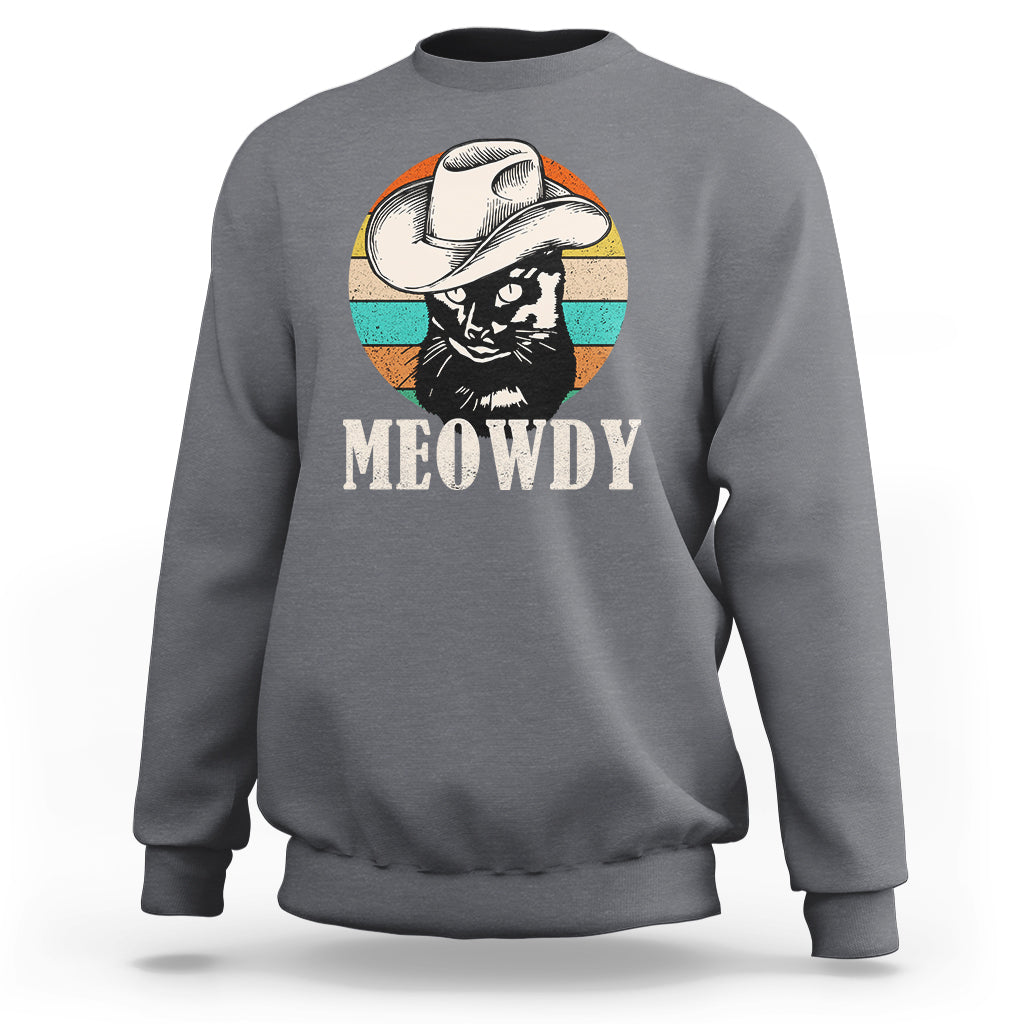 Cat Lover Sweatshirt Meowdy Funny Howdy Retro Vintage Cowboy Hat - Wonder Print Shop