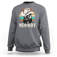Cat Lover Sweatshirt Meowdy Funny Howdy Retro Vintage Cowboy Hat - Wonder Print Shop