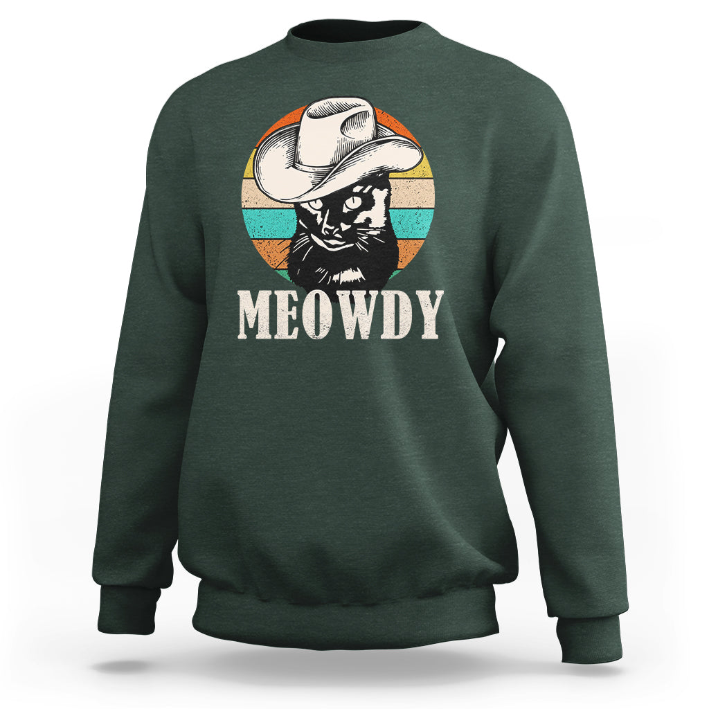 Cat Lover Sweatshirt Meowdy Funny Howdy Retro Vintage Cowboy Hat - Wonder Print Shop