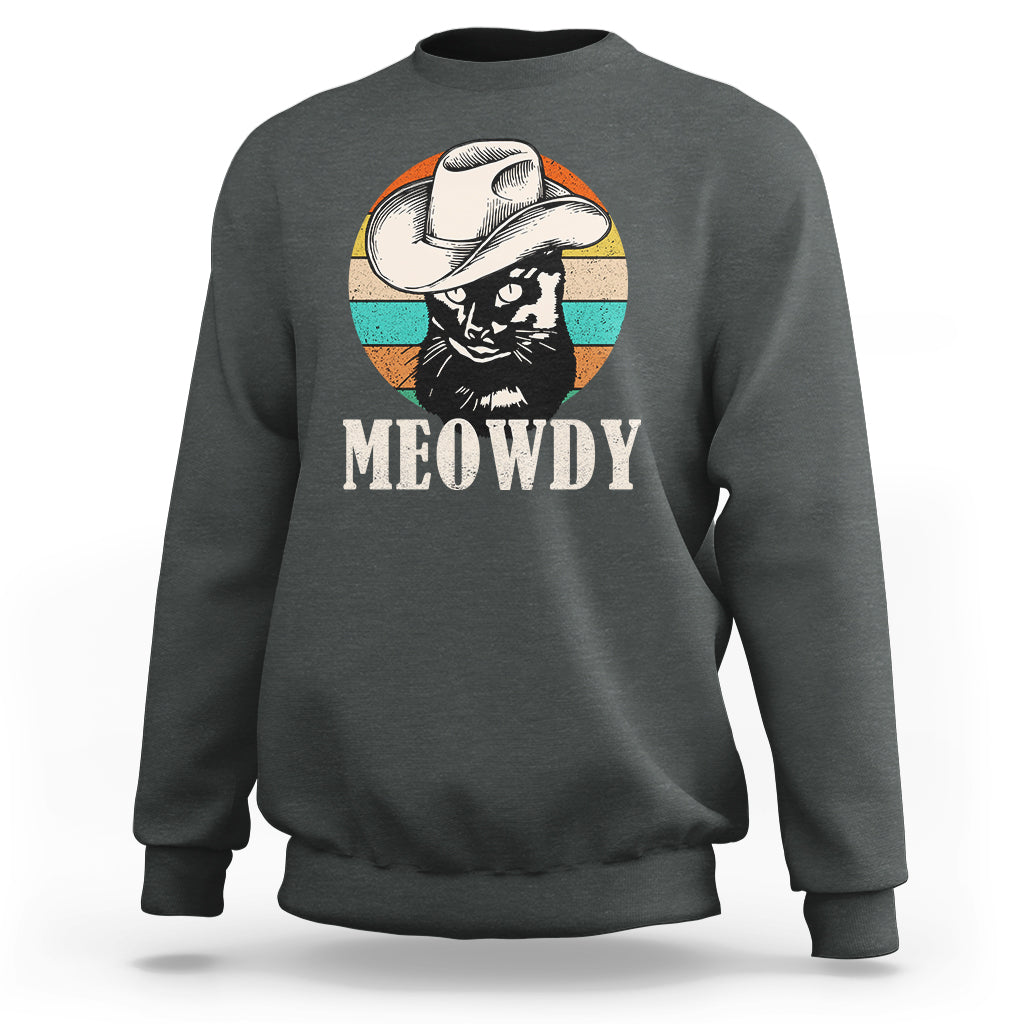 Cat Lover Sweatshirt Meowdy Funny Howdy Retro Vintage Cowboy Hat - Wonder Print Shop