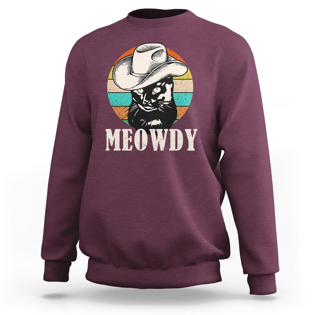 Cat Lover Sweatshirt Meowdy Funny Howdy Retro Vintage Cowboy Hat - Wonder Print Shop