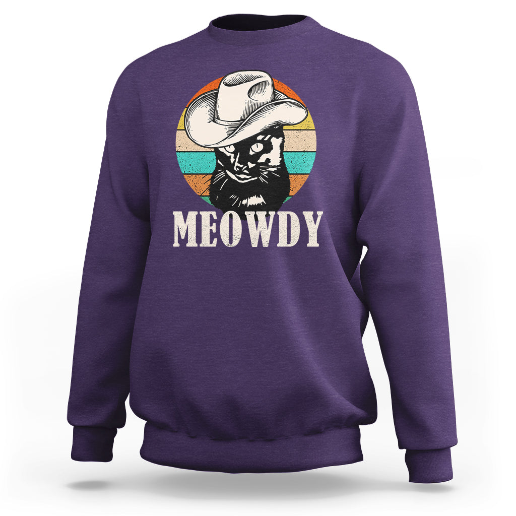 Cat Lover Sweatshirt Meowdy Funny Howdy Retro Vintage Cowboy Hat - Wonder Print Shop