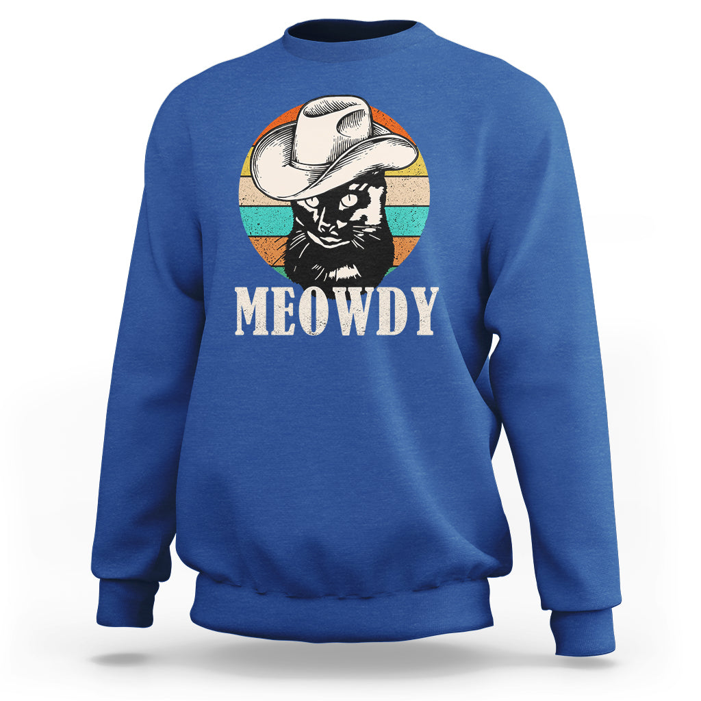 Cat Lover Sweatshirt Meowdy Funny Howdy Retro Vintage Cowboy Hat - Wonder Print Shop