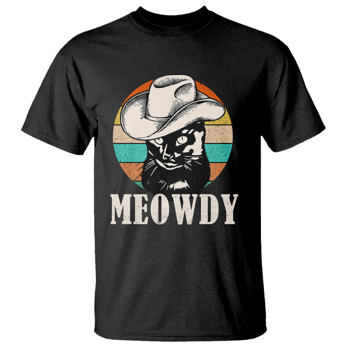 Cat Lover T Shirt Meowdy Funny Howdy Retro Vintage Cowboy Hat - Wonder Print Shop