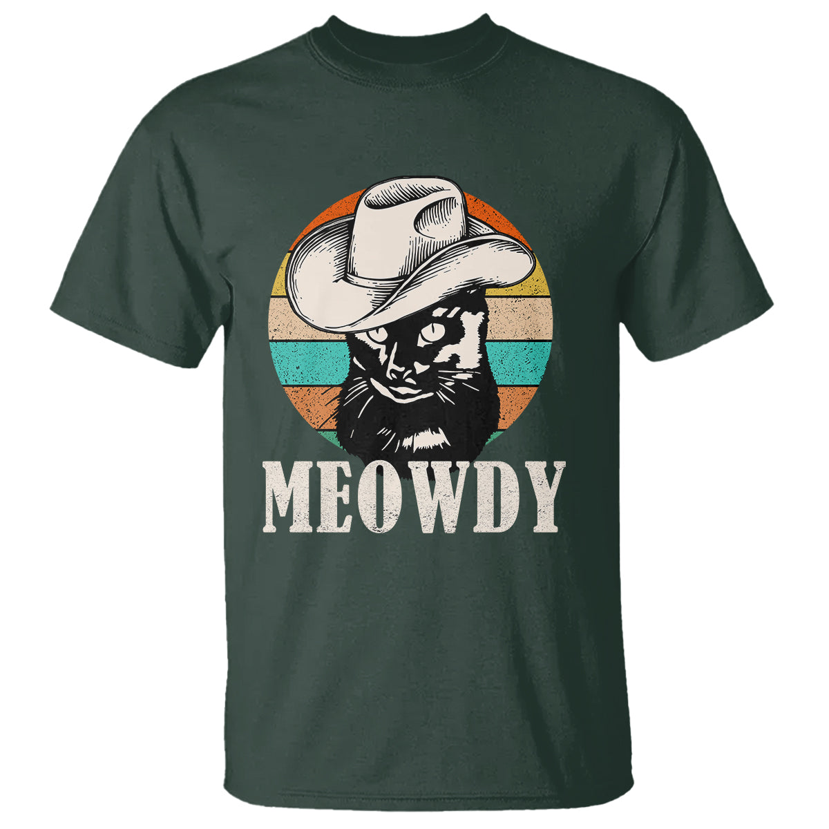 Cat Lover T Shirt Meowdy Funny Howdy Retro Vintage Cowboy Hat - Wonder Print Shop