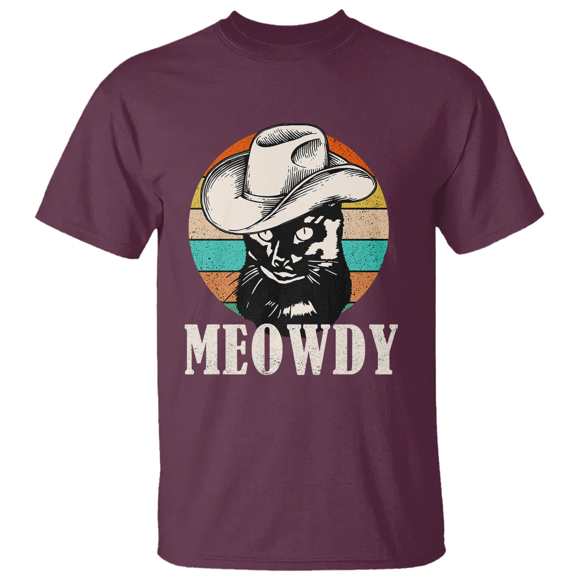 Cat Lover T Shirt Meowdy Funny Howdy Retro Vintage Cowboy Hat - Wonder Print Shop