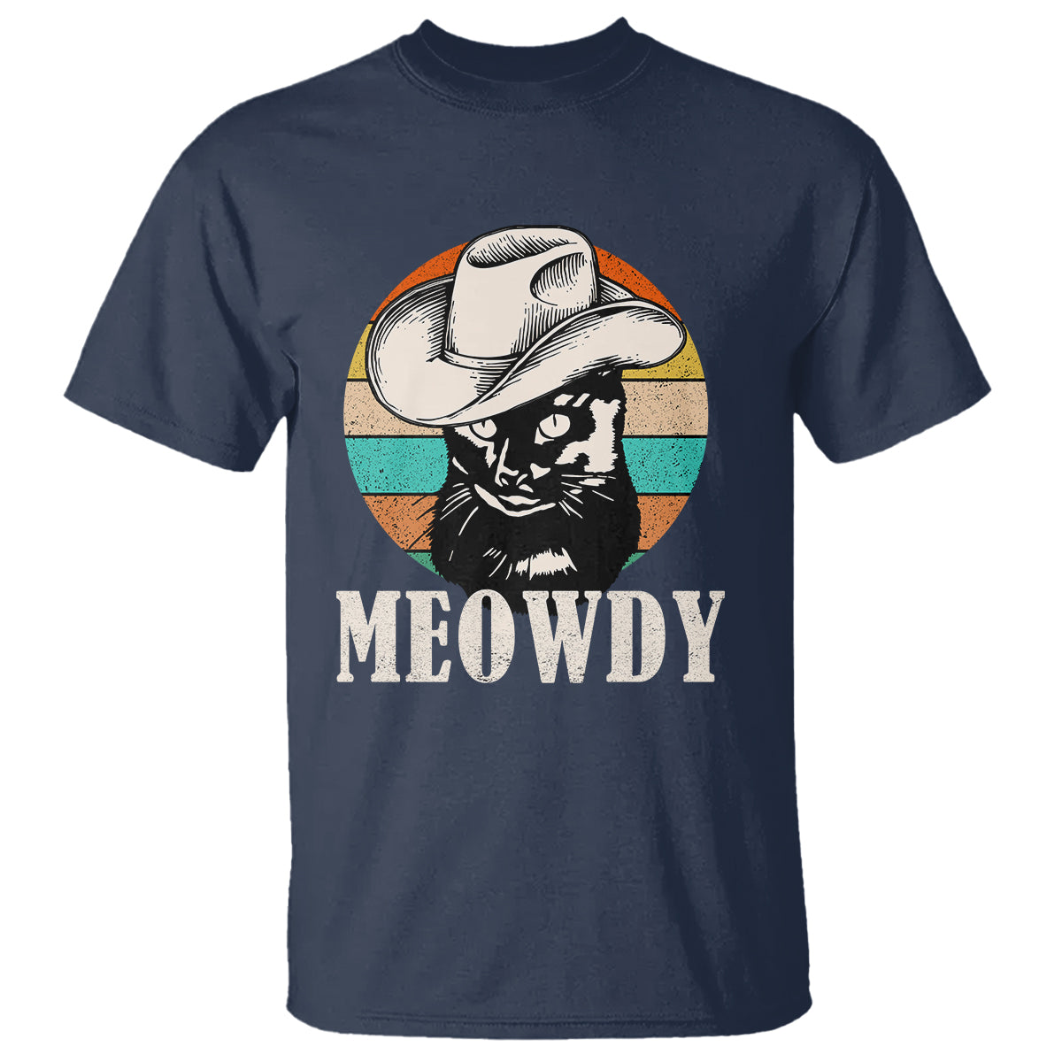 Cat Lover T Shirt Meowdy Funny Howdy Retro Vintage Cowboy Hat - Wonder Print Shop