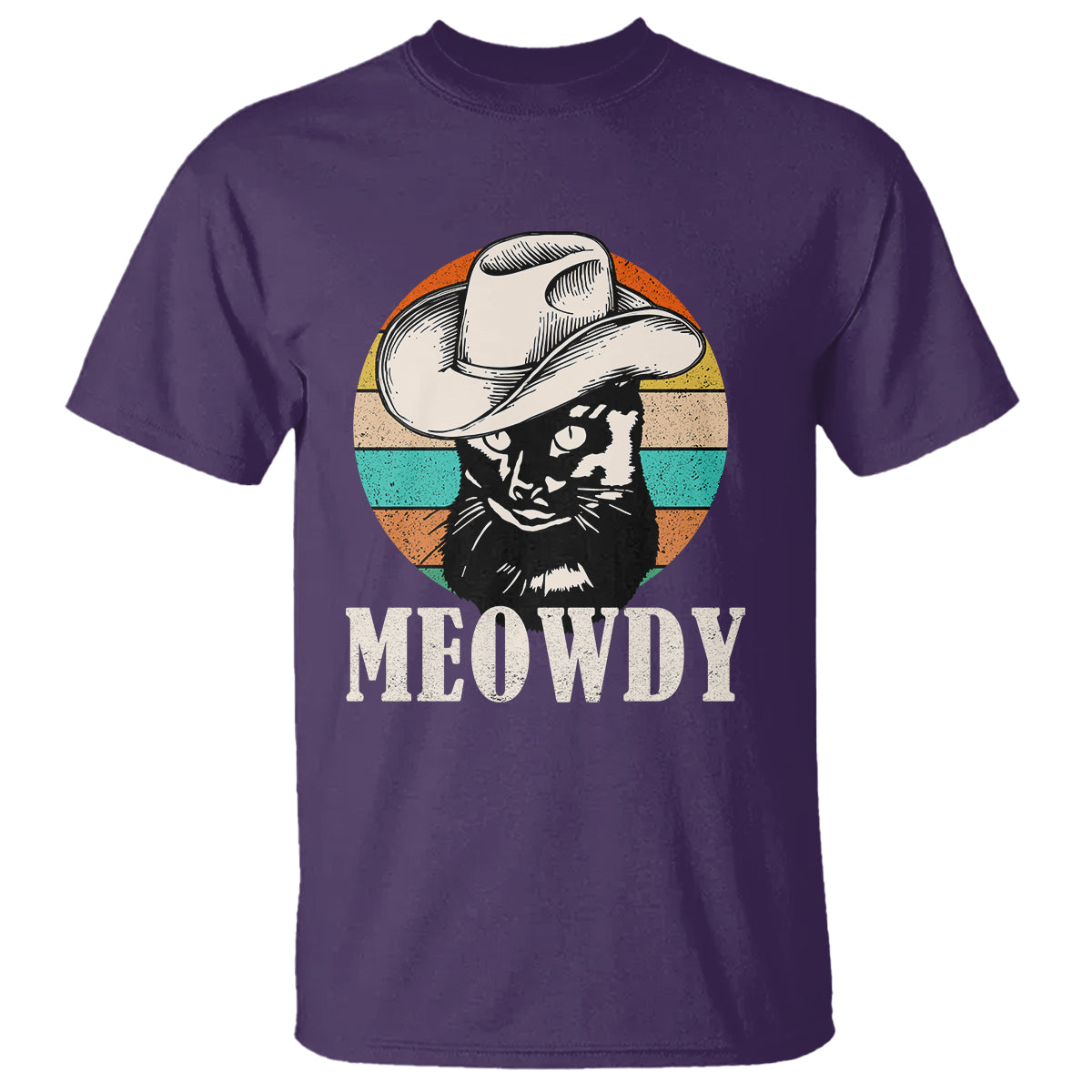 Cat Lover T Shirt Meowdy Funny Howdy Retro Vintage Cowboy Hat - Wonder Print Shop