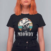 Cat Lover T Shirt For Women Meowdy Funny Howdy Retro Vintage Cowboy Hat - Wonder Print Shop