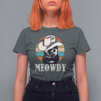 Cat Lover T Shirt For Women Meowdy Funny Howdy Retro Vintage Cowboy Hat - Wonder Print Shop