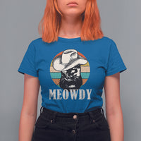 Cat Lover T Shirt For Women Meowdy Funny Howdy Retro Vintage Cowboy Hat - Wonder Print Shop