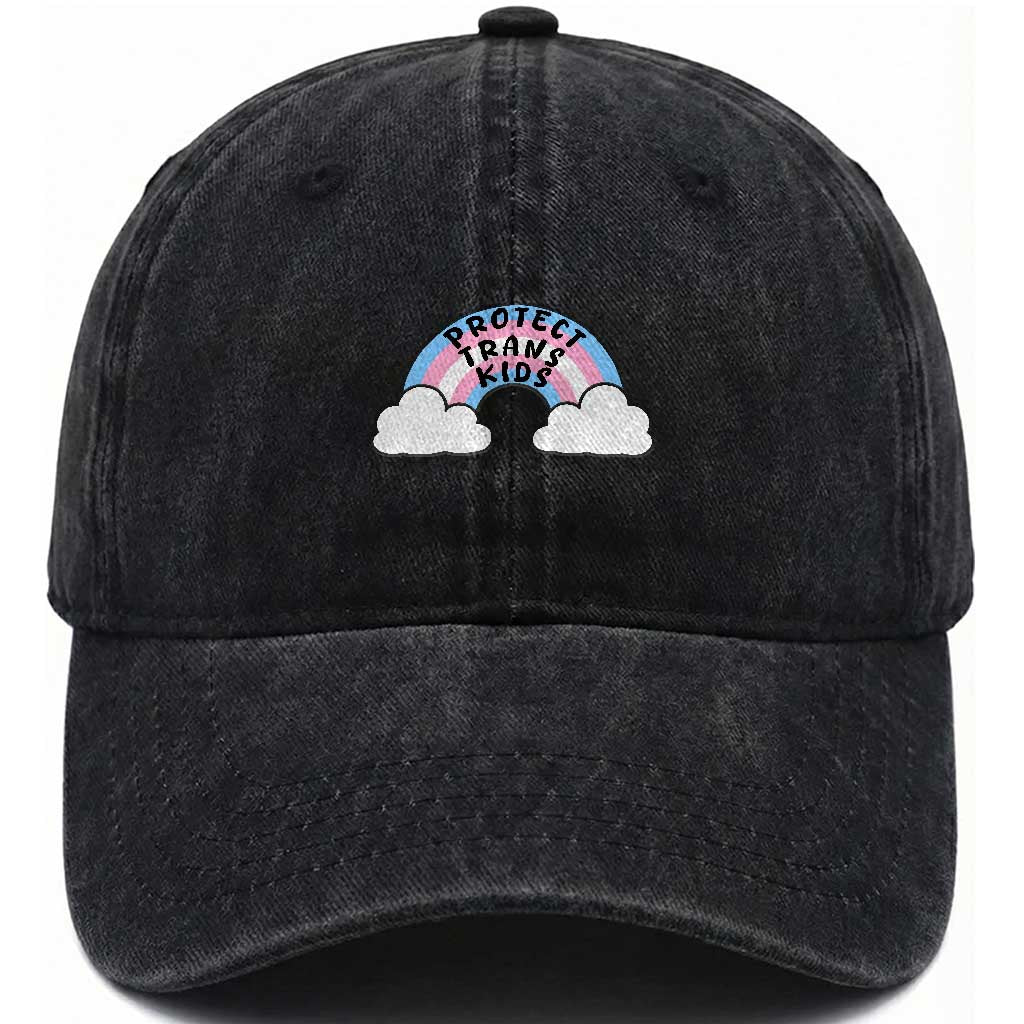 Funny Protect Trans Kids Washed Cotton Baseball Cap LGBT Pride Rainbow