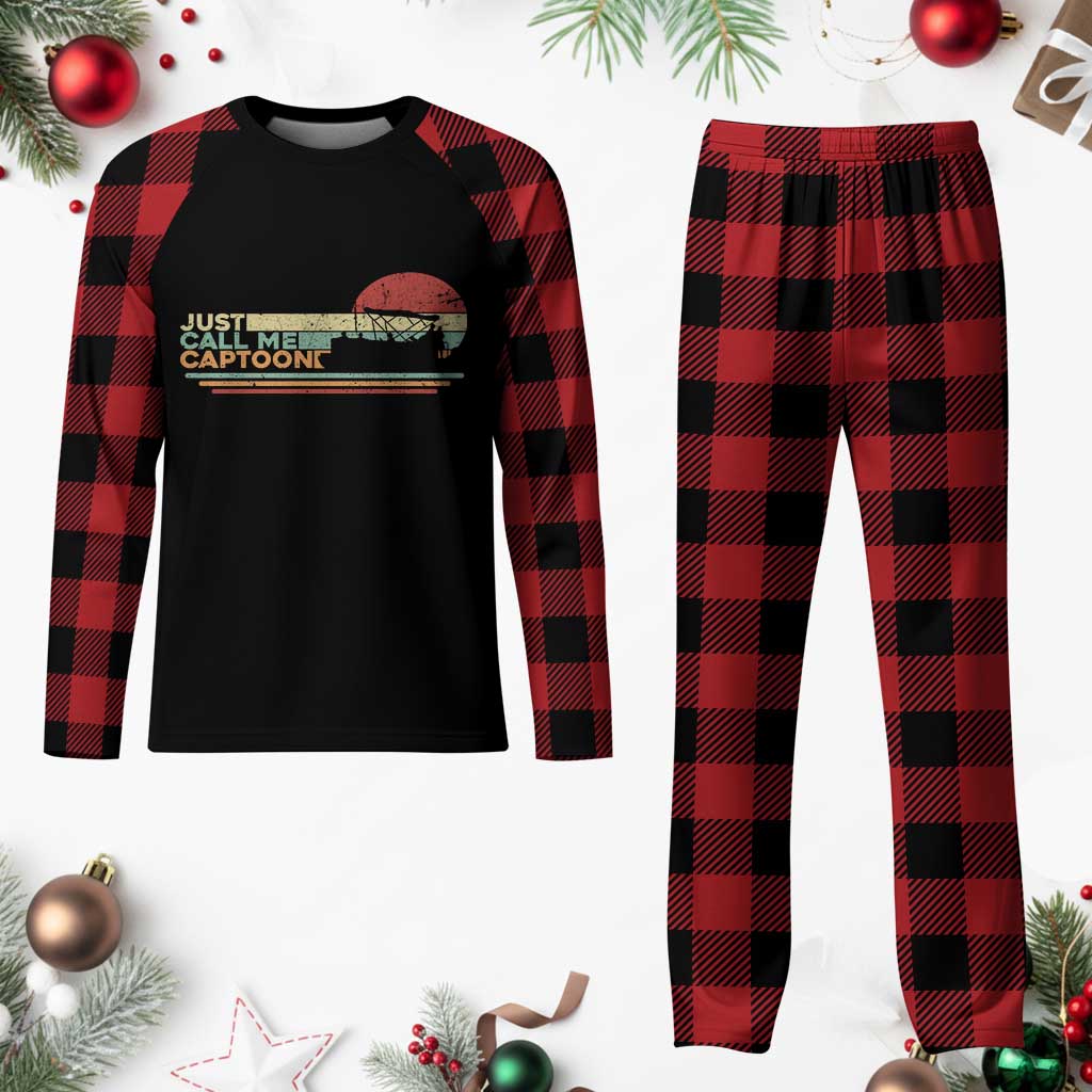 Funny Just Call Me Captoon Plaid Pajama Set Pontoon Boat Captain - Wonder Print Shop