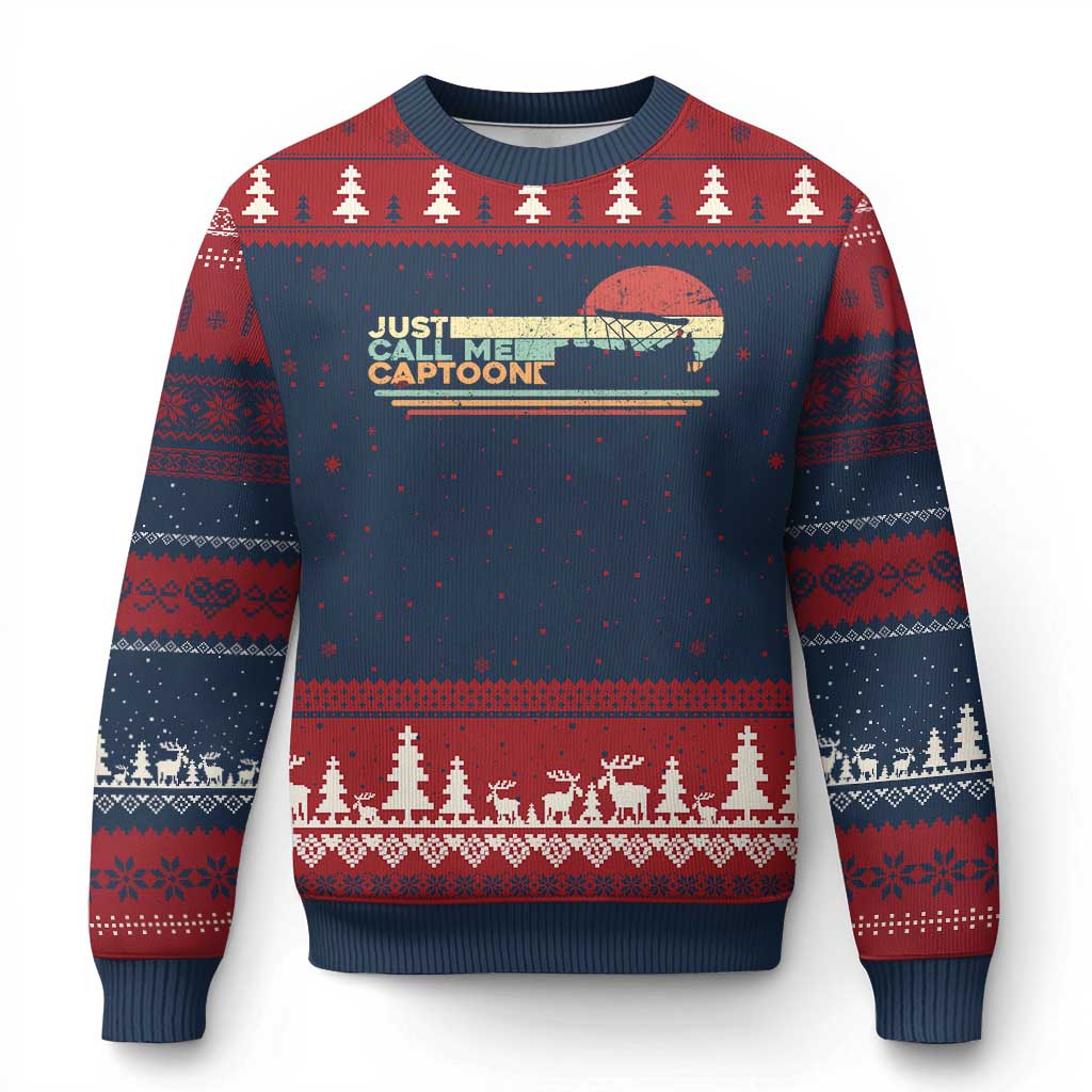 Funny Just Call Me Captoon Ugly Christmas Sweater Pontoon Boat Captain - Wonder Print Shop