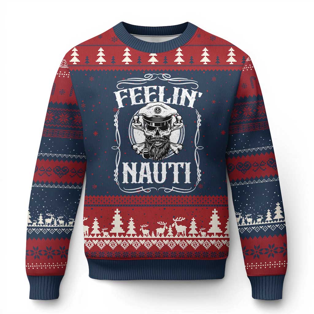 Funny Feelin Nauti Ugly Christmas Sweater Boat Captain Pontoon Sailing Sailor Skull - Wonder Print Shop