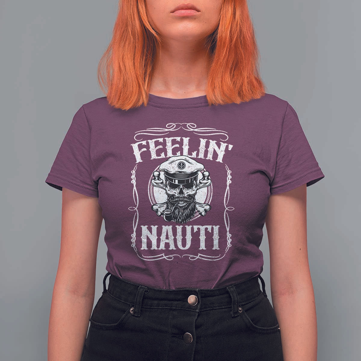 Funny Feelin Nauti T Shirt For Women Boat Captain Pontoon Sailing Sailor Skull