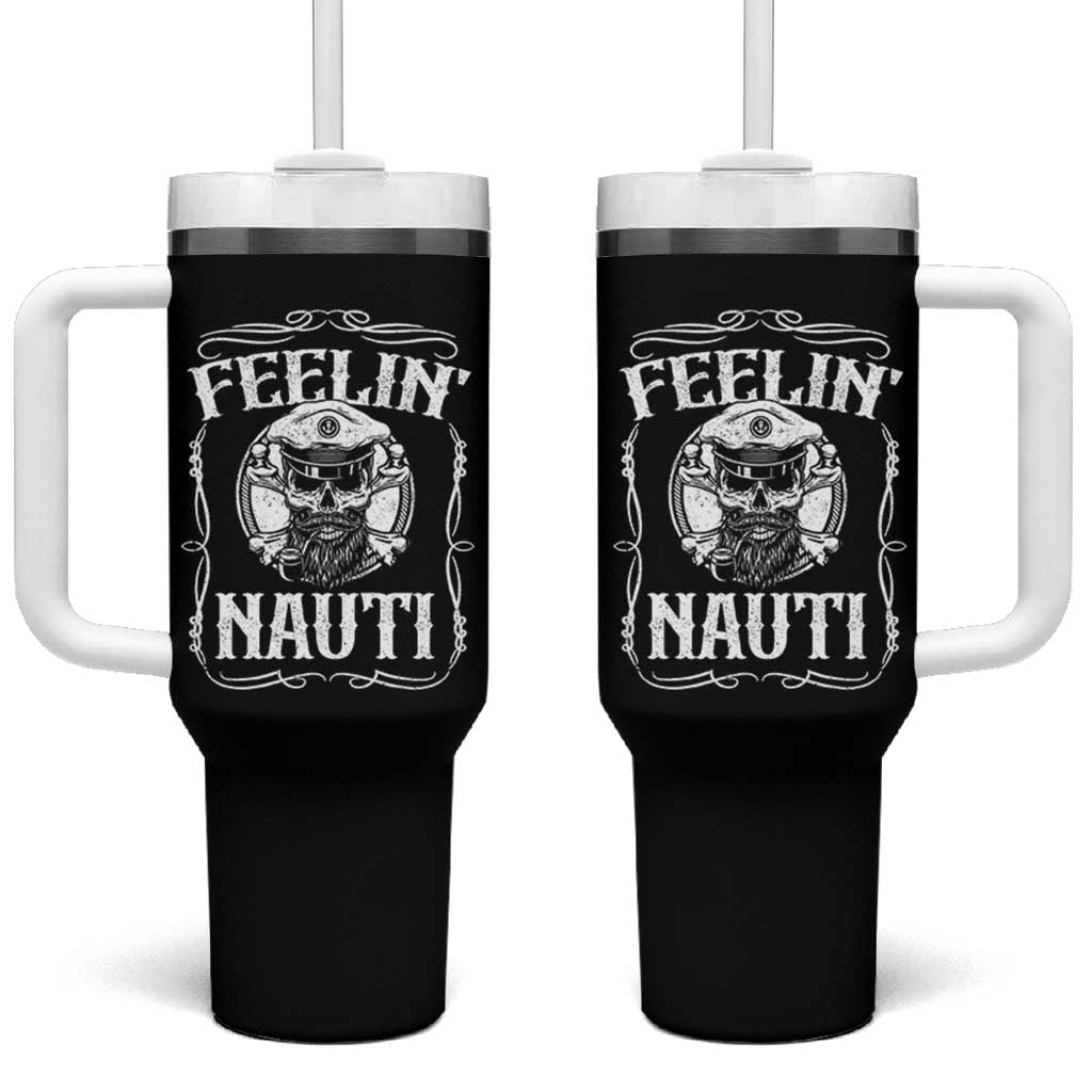 Funny Feelin Nauti Tumbler With Handle Boat Captain Pontoon Sailing Sailor Skull