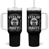 Funny Feelin Nauti Tumbler With Handle Boat Captain Pontoon Sailing Sailor Skull