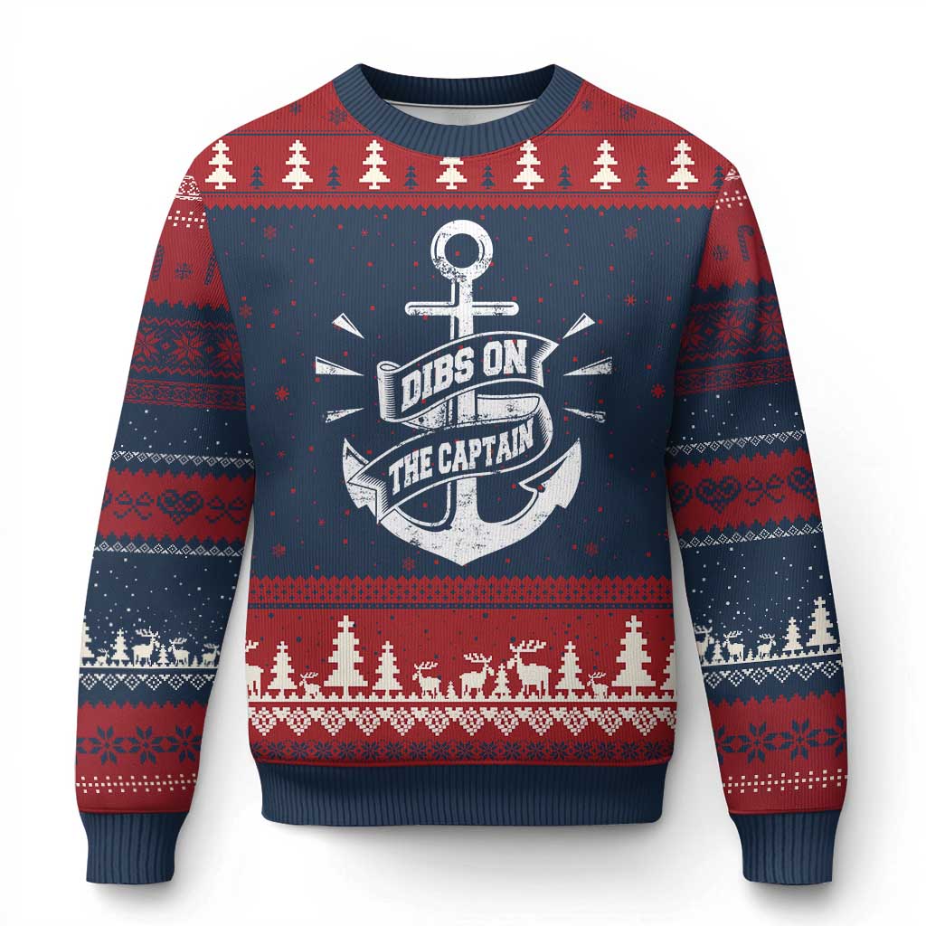 Funny Dibs On The Captain Ugly Christmas Sweater Boating Boat Lover Vintage Anchor - Wonder Print Shop