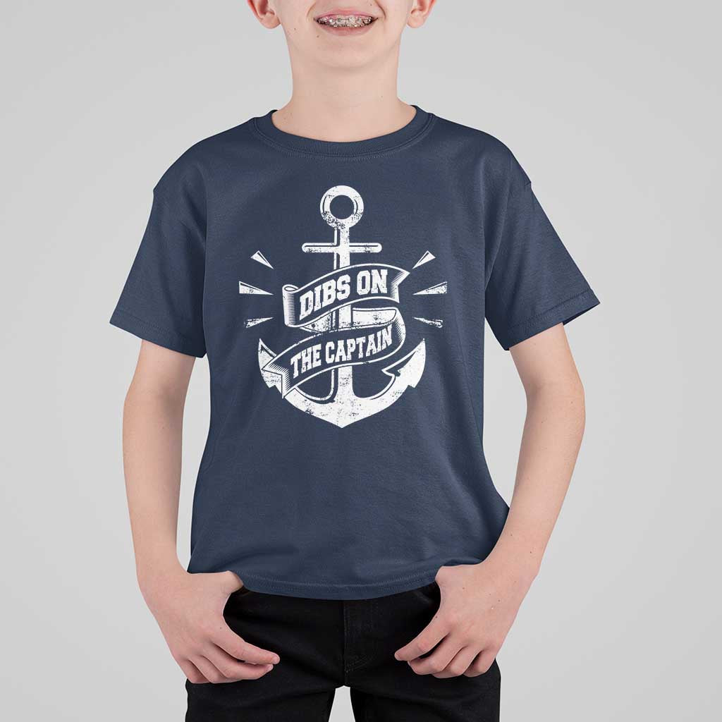 Funny Dibs On The Captain T Shirt For Kid Boating Boat Lover Vintage Anchor
