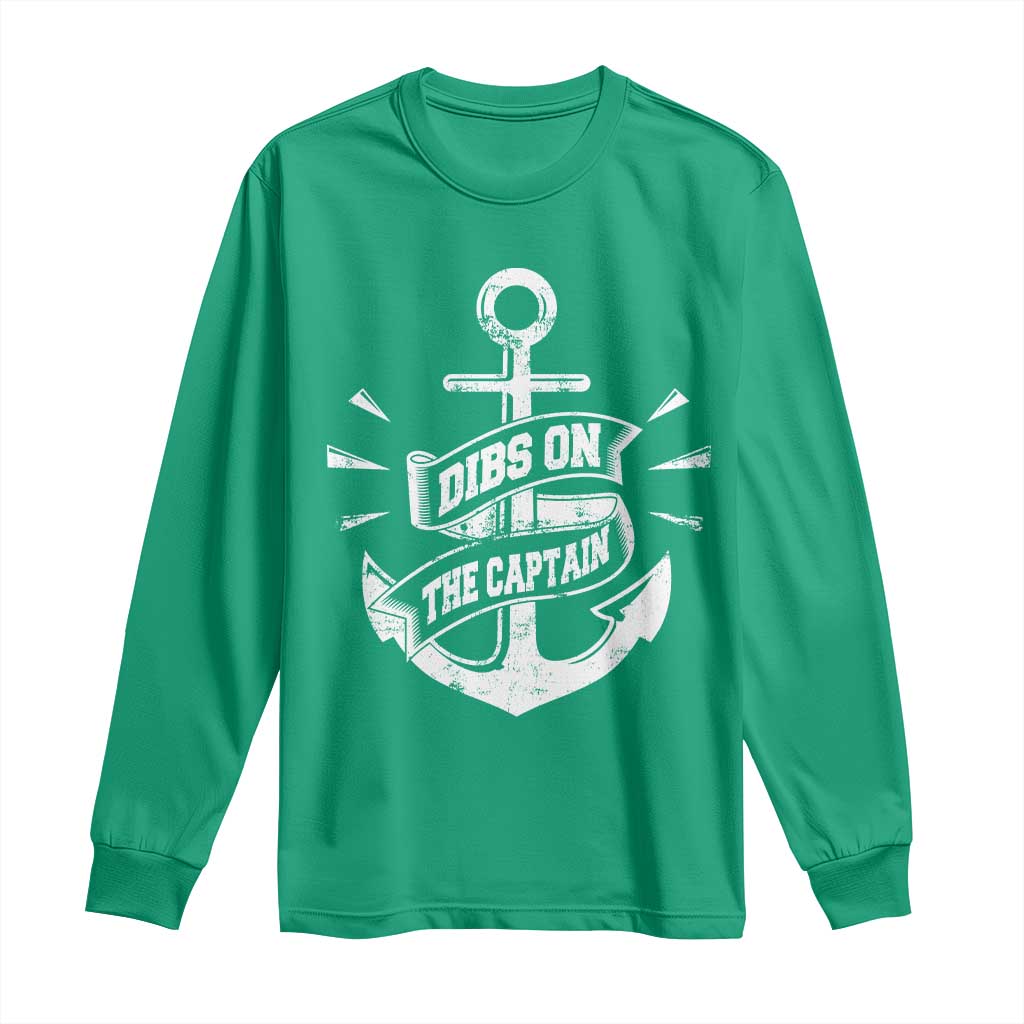 Funny Dibs On The Captain Long Sleeve Shirt Boating Boat Lover Vintage Anchor