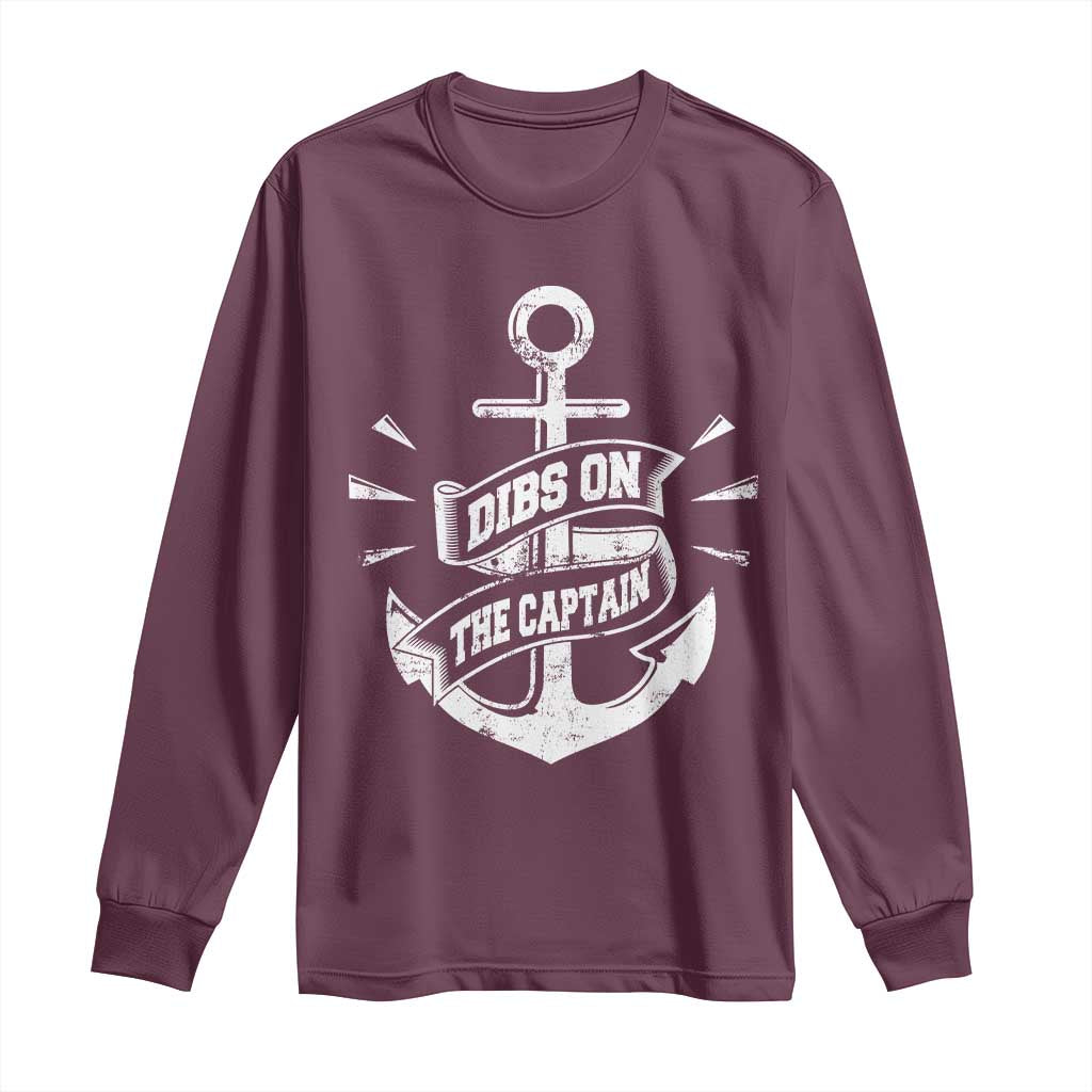 Funny Dibs On The Captain Long Sleeve Shirt Boating Boat Lover Vintage Anchor