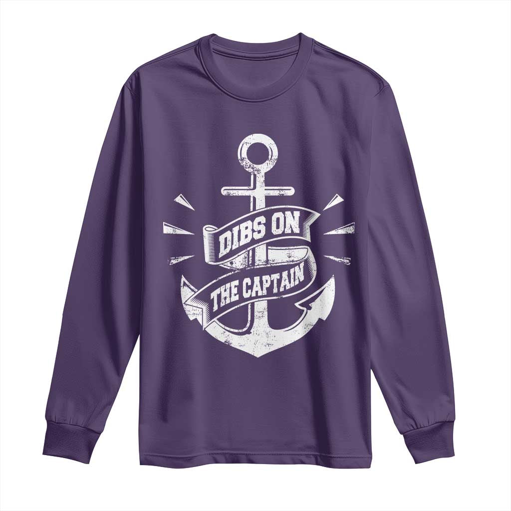 Funny Dibs On The Captain Long Sleeve Shirt Boating Boat Lover Vintage Anchor