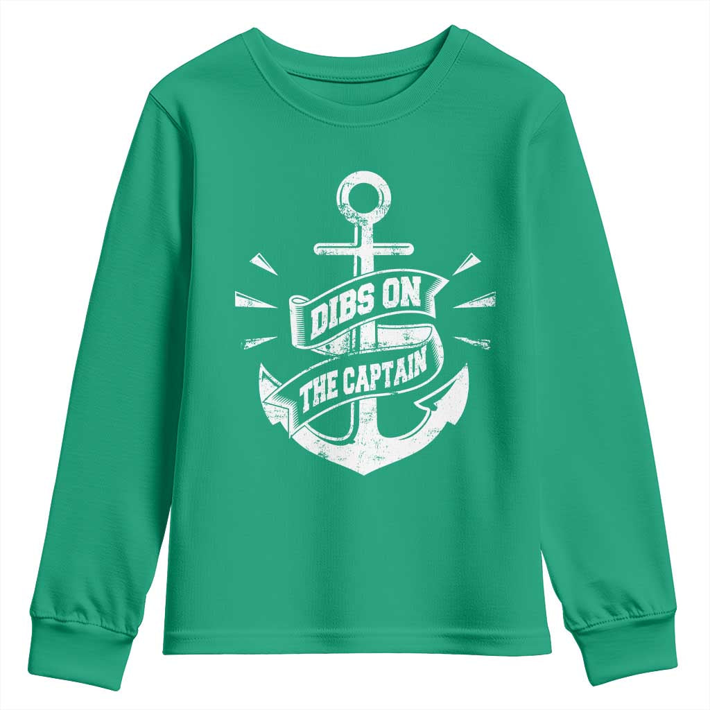 Funny Dibs On The Captain Youth Sweatshirt Boating Boat Lover Vintage Anchor