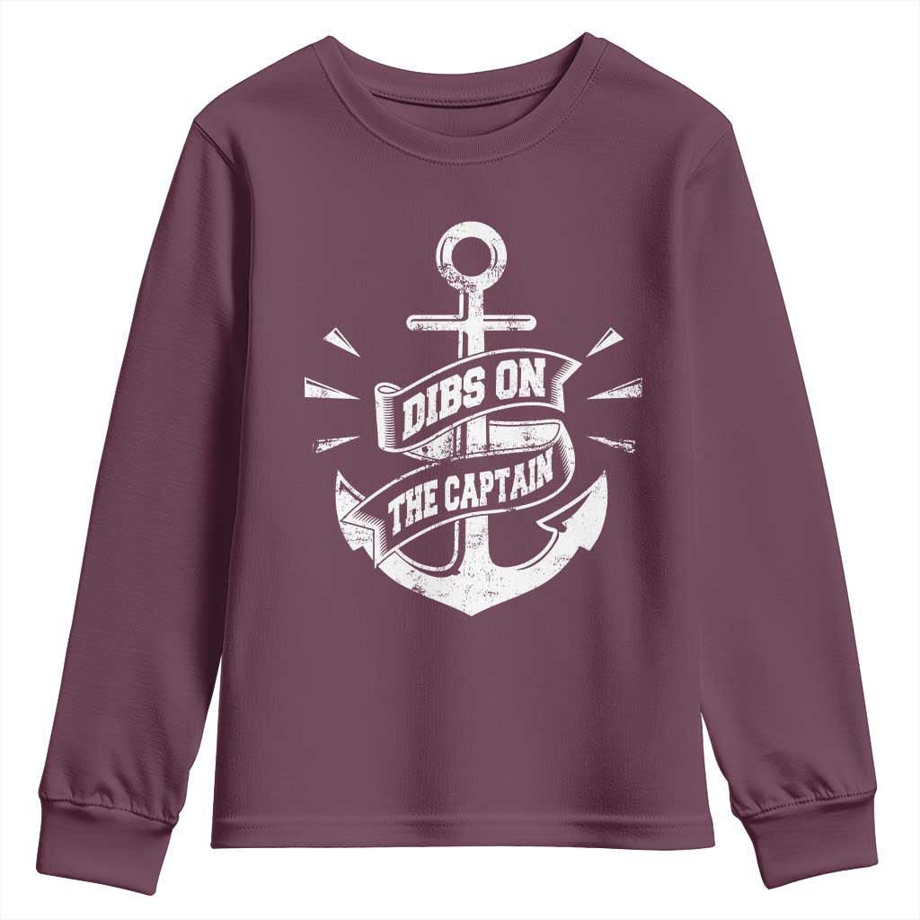 Funny Dibs On The Captain Youth Sweatshirt Boating Boat Lover Vintage Anchor