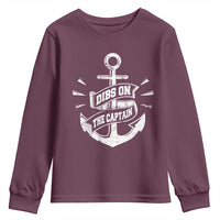 Funny Dibs On The Captain Youth Sweatshirt Boating Boat Lover Vintage Anchor