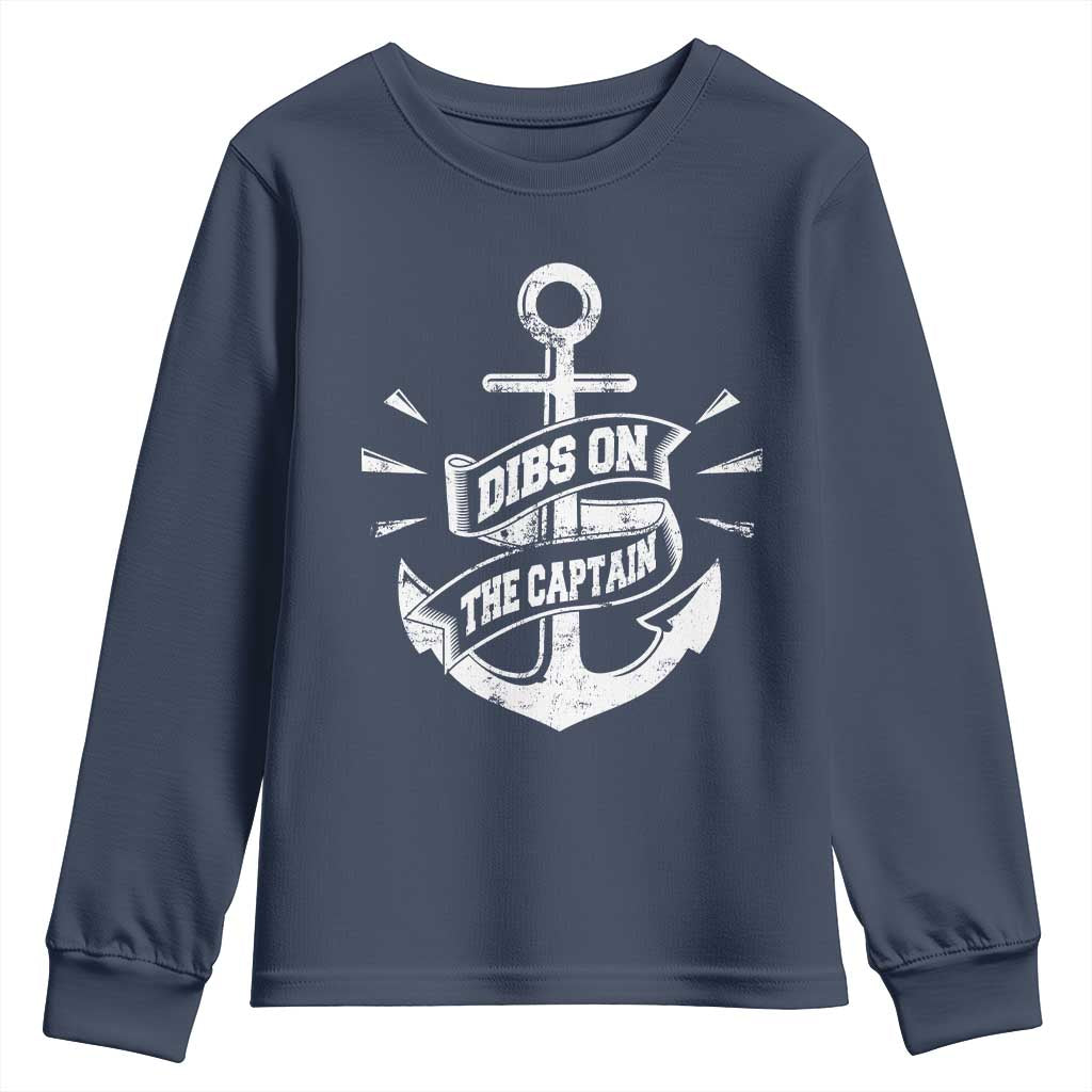 Funny Dibs On The Captain Youth Sweatshirt Boating Boat Lover Vintage Anchor