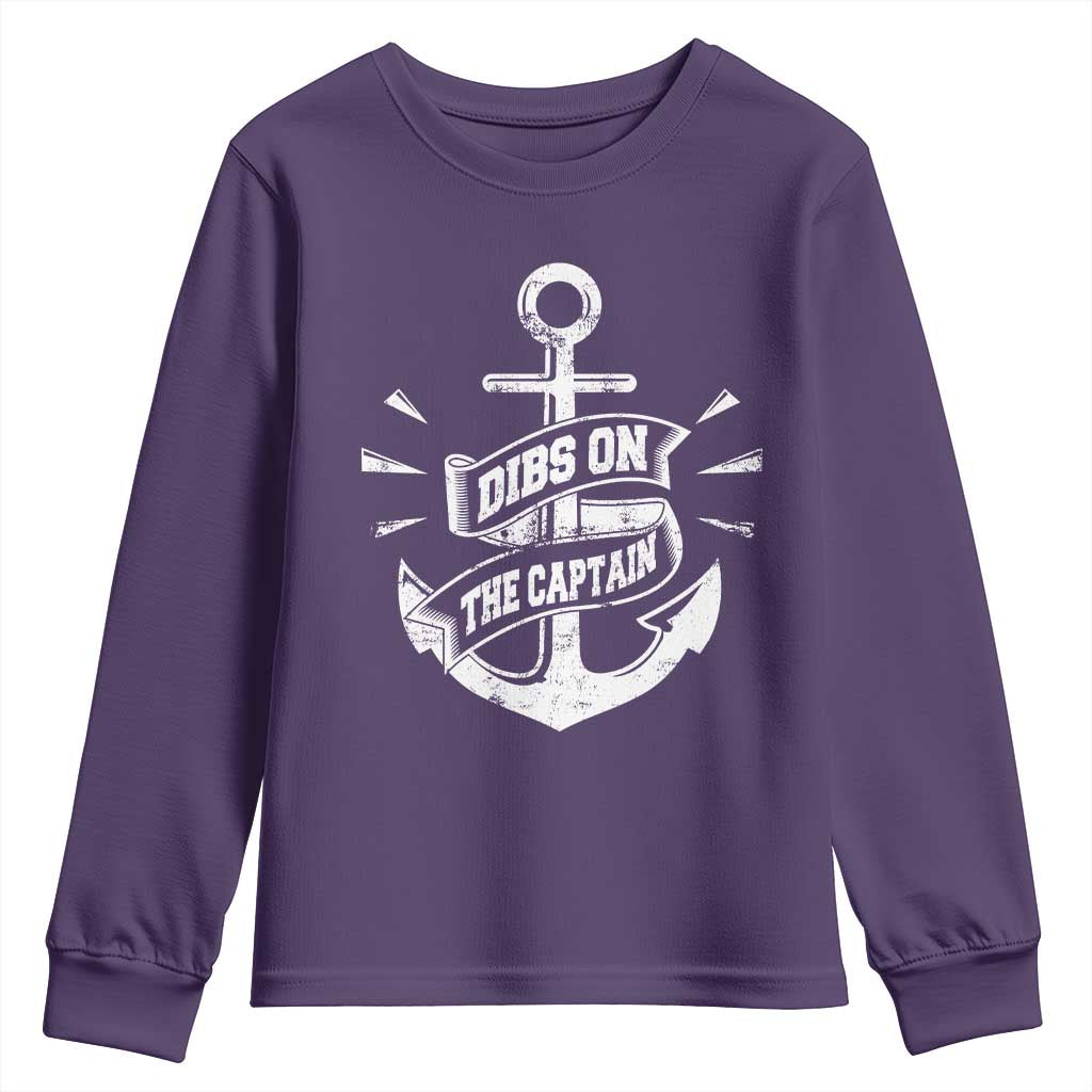 Funny Dibs On The Captain Youth Sweatshirt Boating Boat Lover Vintage Anchor