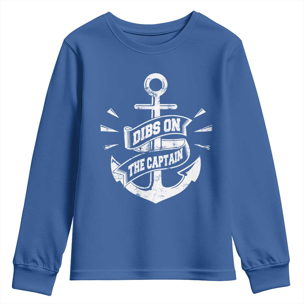 Funny Dibs On The Captain Youth Sweatshirt Boating Boat Lover Vintage Anchor