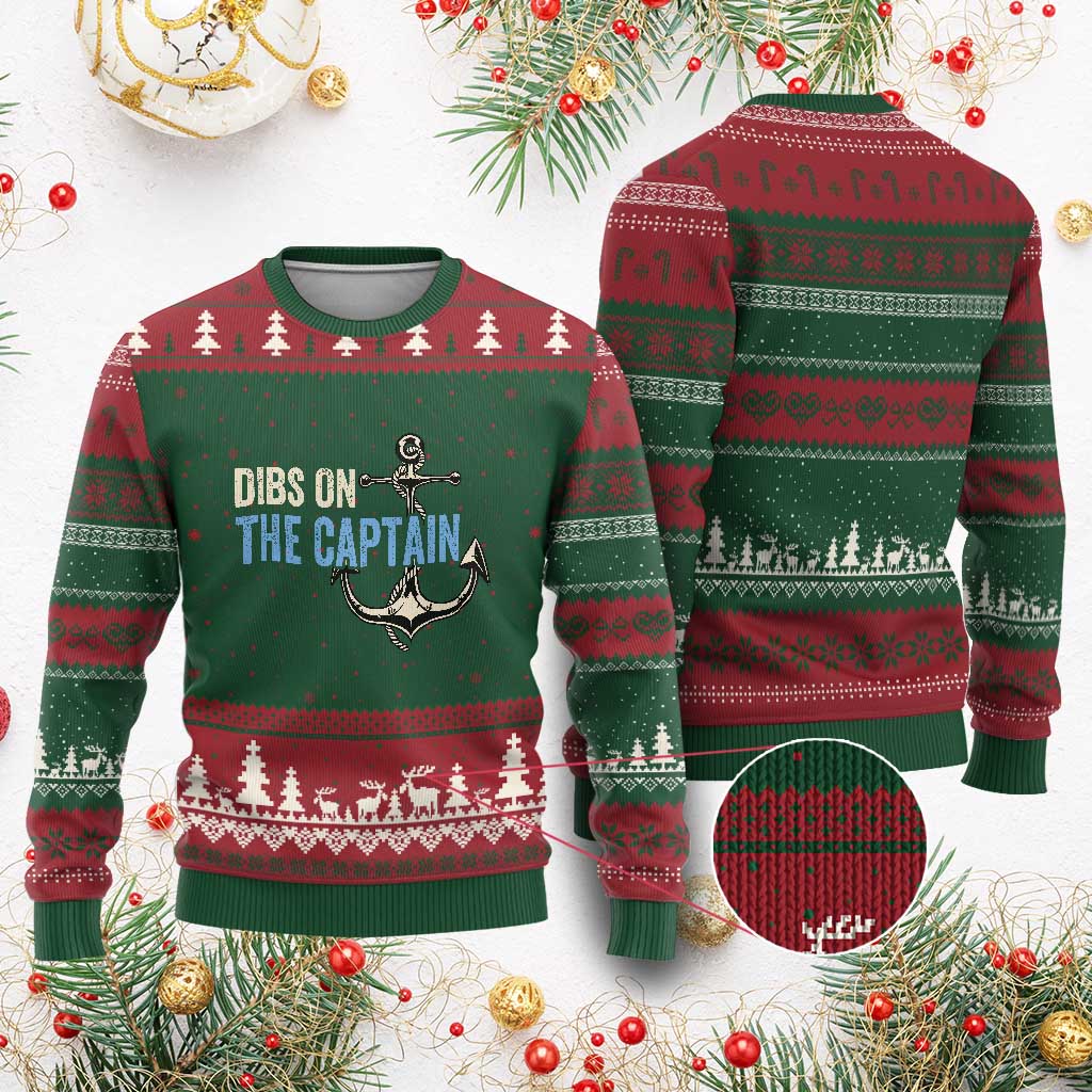 Funny Dibs On The Captain Ugly Christmas Sweater Boating Boat Lover Anchor - Wonder Print Shop