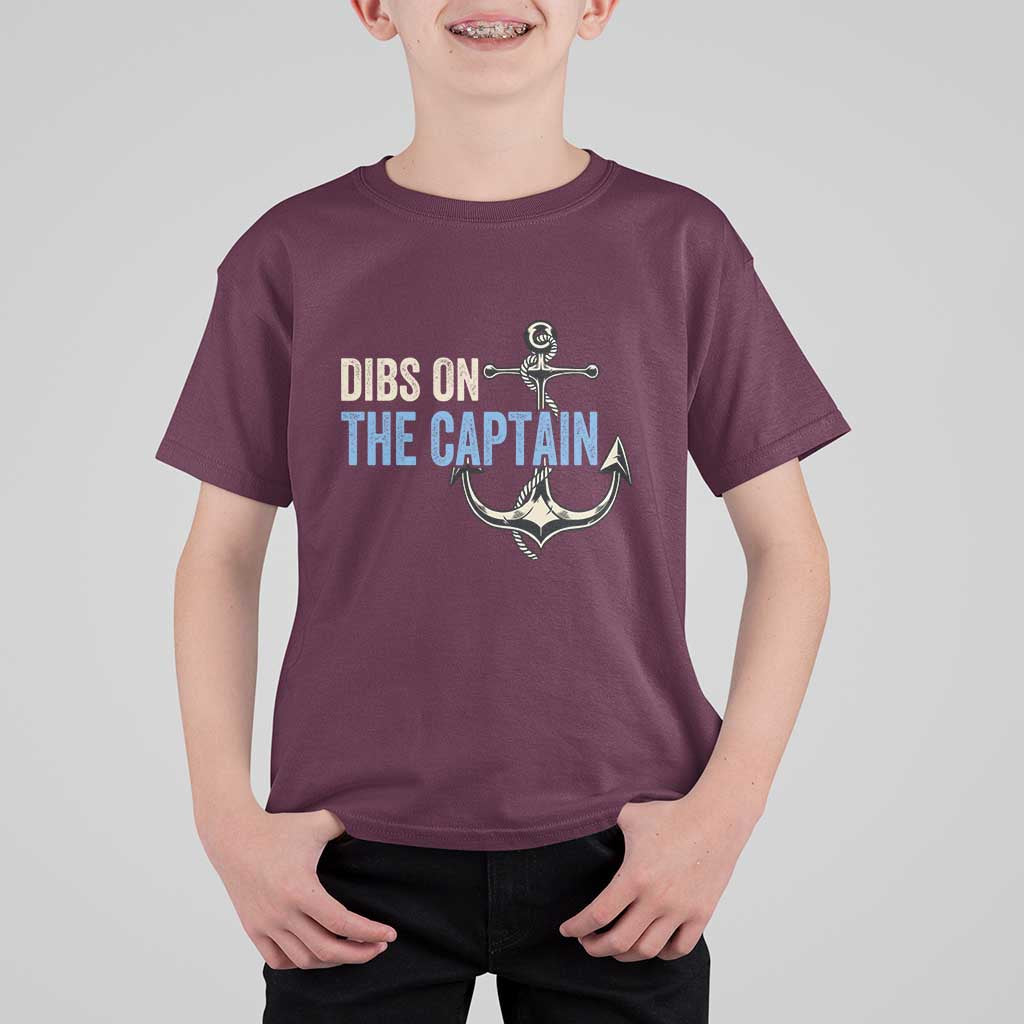 Funny Dibs On The Captain T Shirt For Kid Boating Boat Lover Anchor