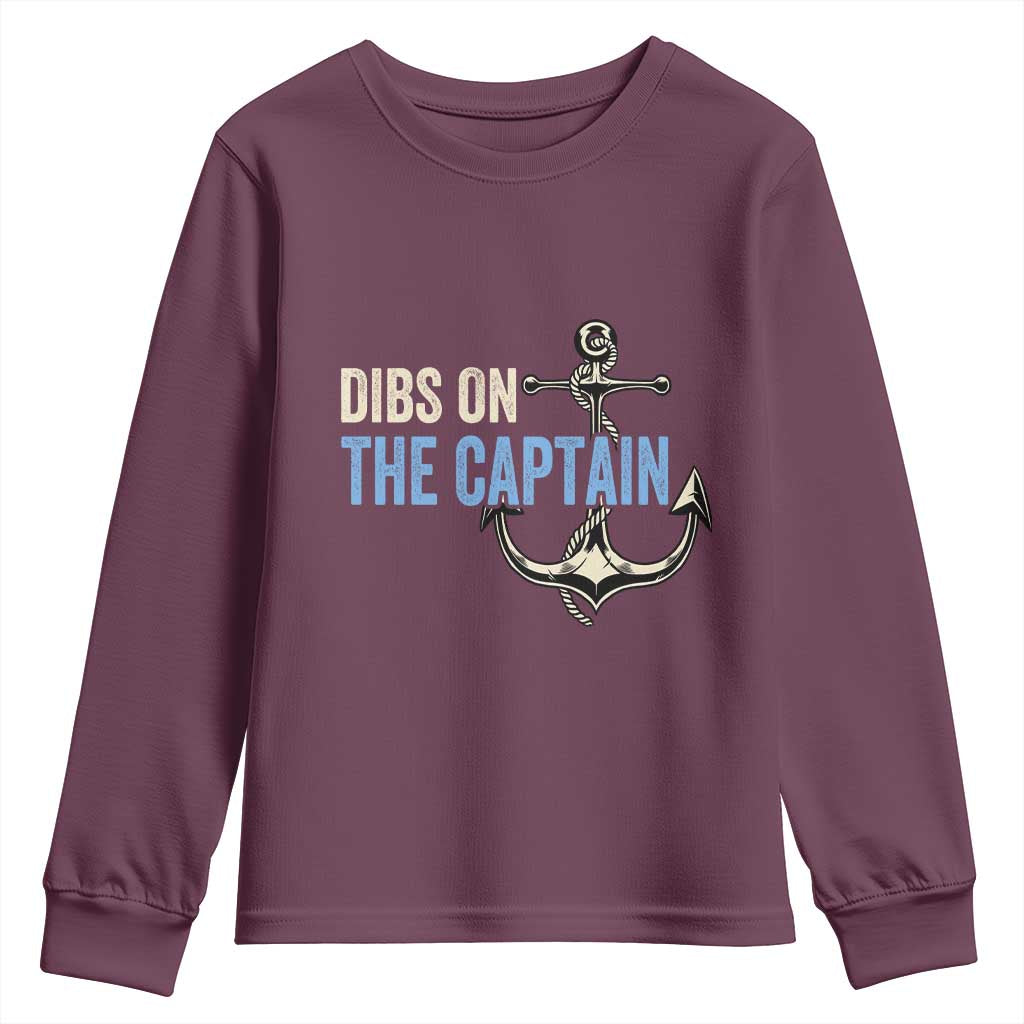 Funny Dibs On The Captain Youth Sweatshirt Boating Boat Lover Anchor